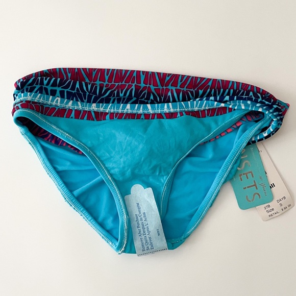 Sunsets Daybreak Turquoise Blue Fading Coral Ruching Bikini Bottoms NWT Small - Picture 5 of 10